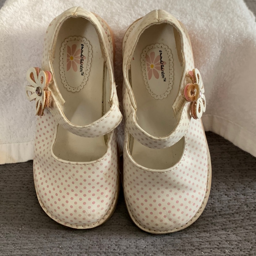 Emma’s Garden white and pink shoes